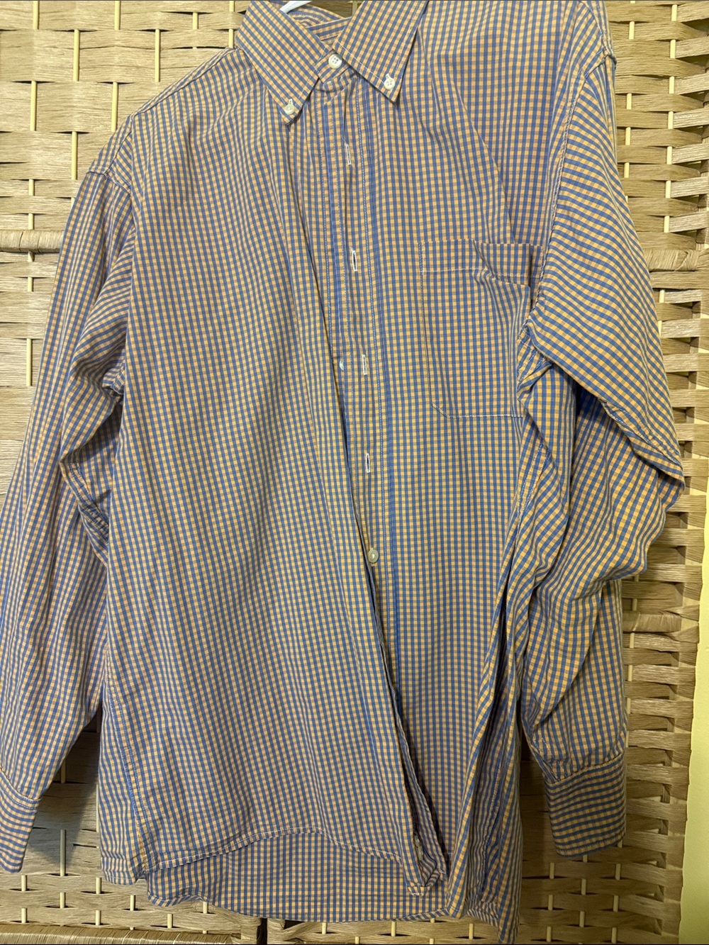 Men's Blue and Tan Gingham Button-Down Shirt